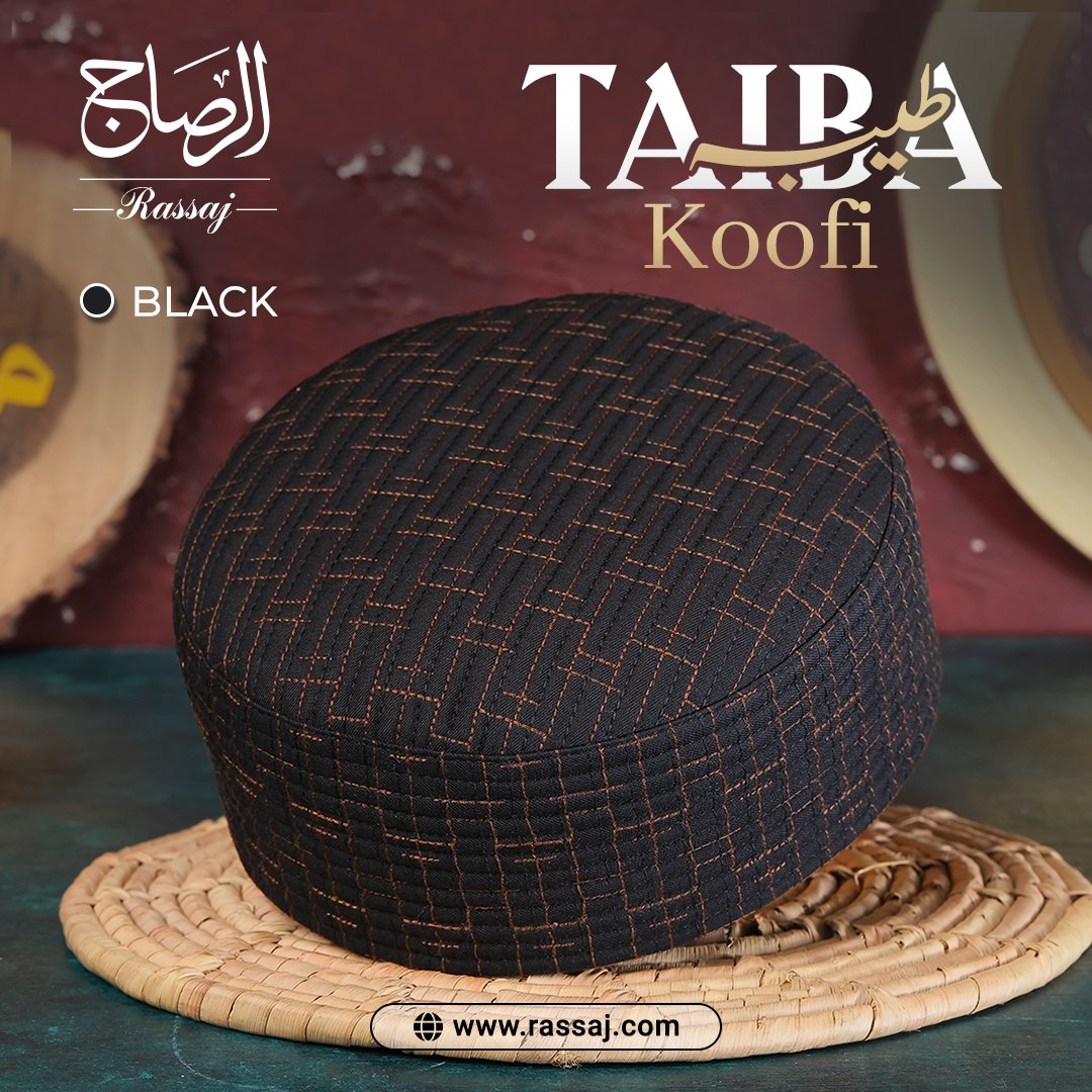 Taiba Koofi Black | Classic Islamic Prayer Cap for Daily Use