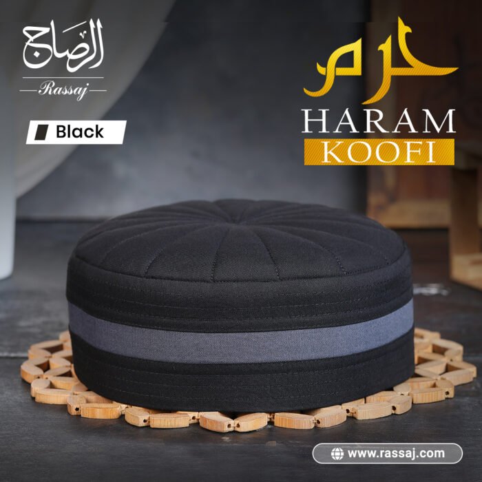 Haram Koofi Black – Premium Islamic Kufi Cap for Men | Elegant Black Muslim Topi by Rassaj Haram Koofi Black – premium black Islamic kufi cap by Rassaj for men, ideal for Salah, Jummah, and daily wear